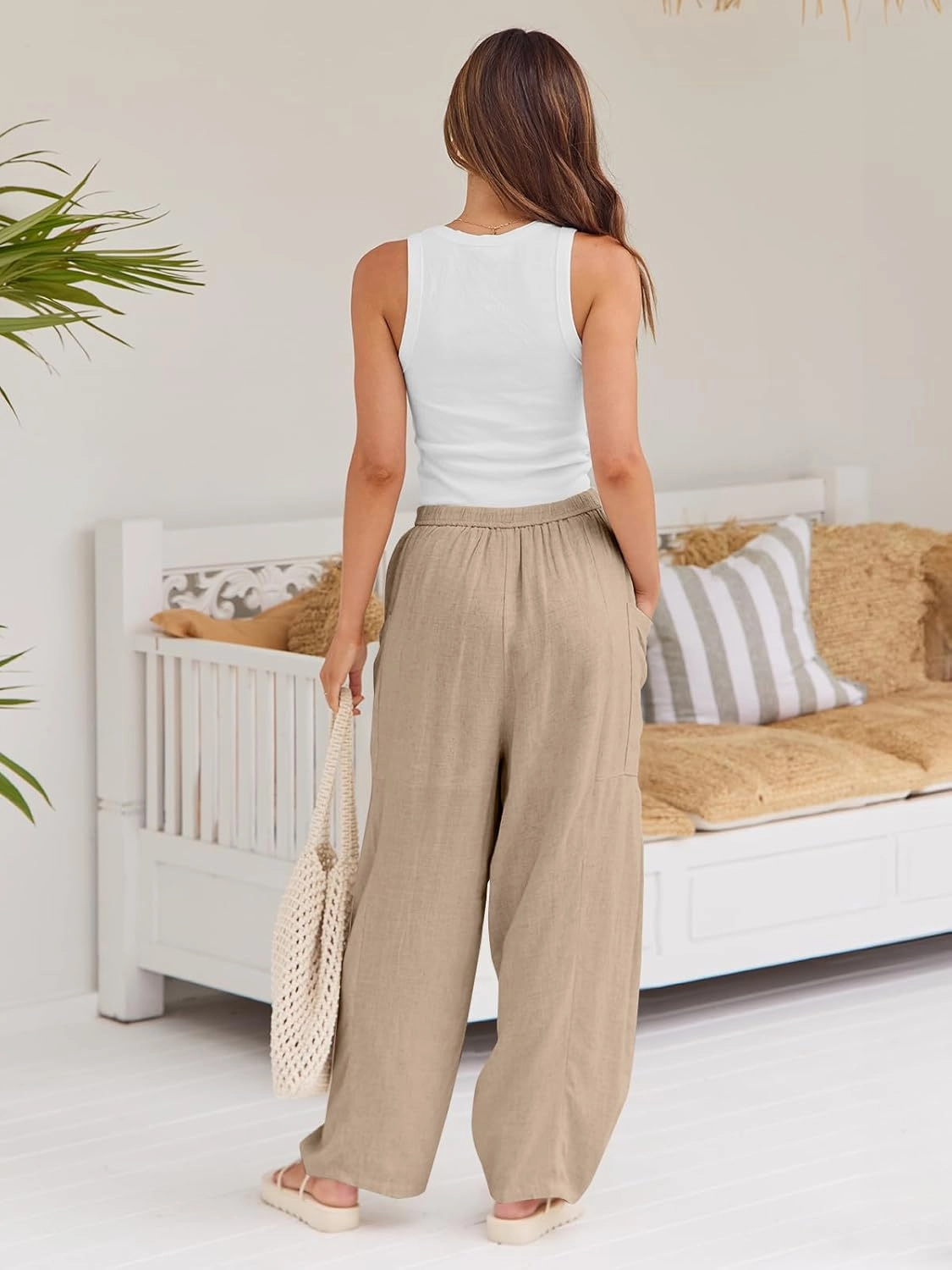 LILLUSORY Women‘s Linen Wide Leg Pants 2025 Casual Loose Lightweigt Beach Palazzo Harem Pants
