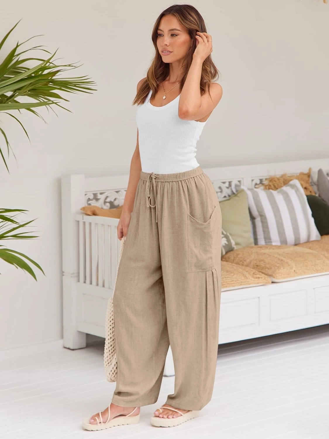 LILLUSORY Women‘s Linen Wide Leg Pants 2025 Casual Loose Lightweigt Beach Palazzo Harem Pants