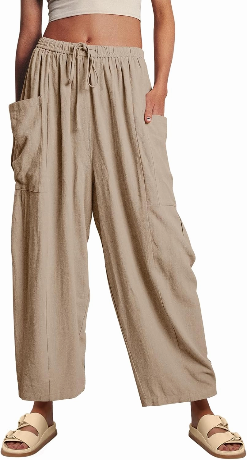 LILLUSORY Women‘s Linen Wide Leg Pants 2025 Casual Loose Lightweigt Beach Palazzo Harem Pants