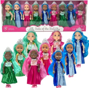 Little Dolls Set with Mini Princess Dolls for Girls – Princess Toy Dolls for Dollhouse –Small Doll Mini Princess Figures with Tiaras, Hair Accessories