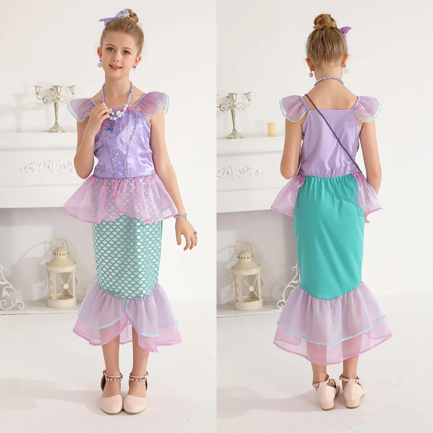 Little Girls Princess Mermaid Costume for Girls Dress Up with Accessory for Christmas Birthday Party Supplies Blue-Pink