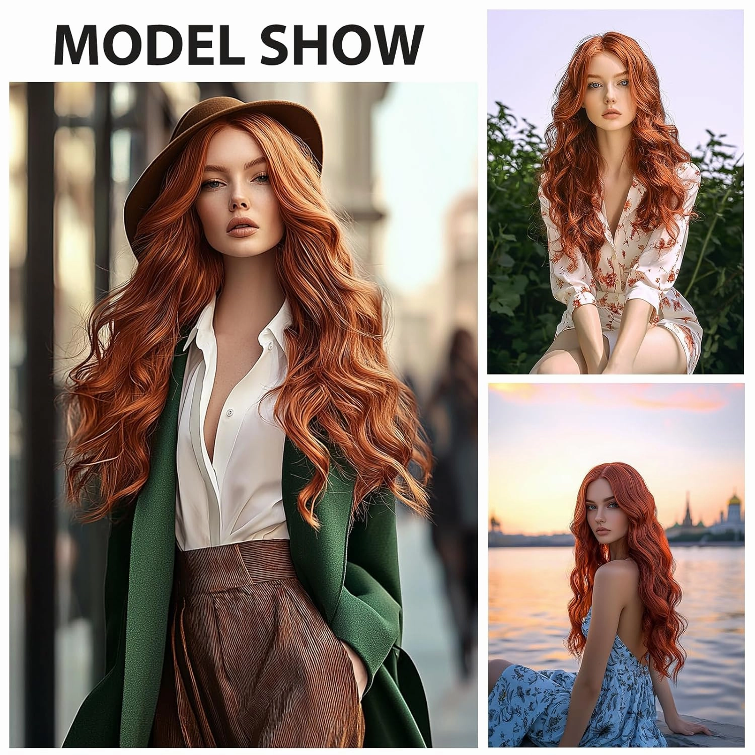 Long Copper Red Wave Wig for Women 26 Inch Middle Part Wavy Wigs Natural Looking Synthetic Heat Resistant Fiber Wigs for Daily Party Use (Copper Red)