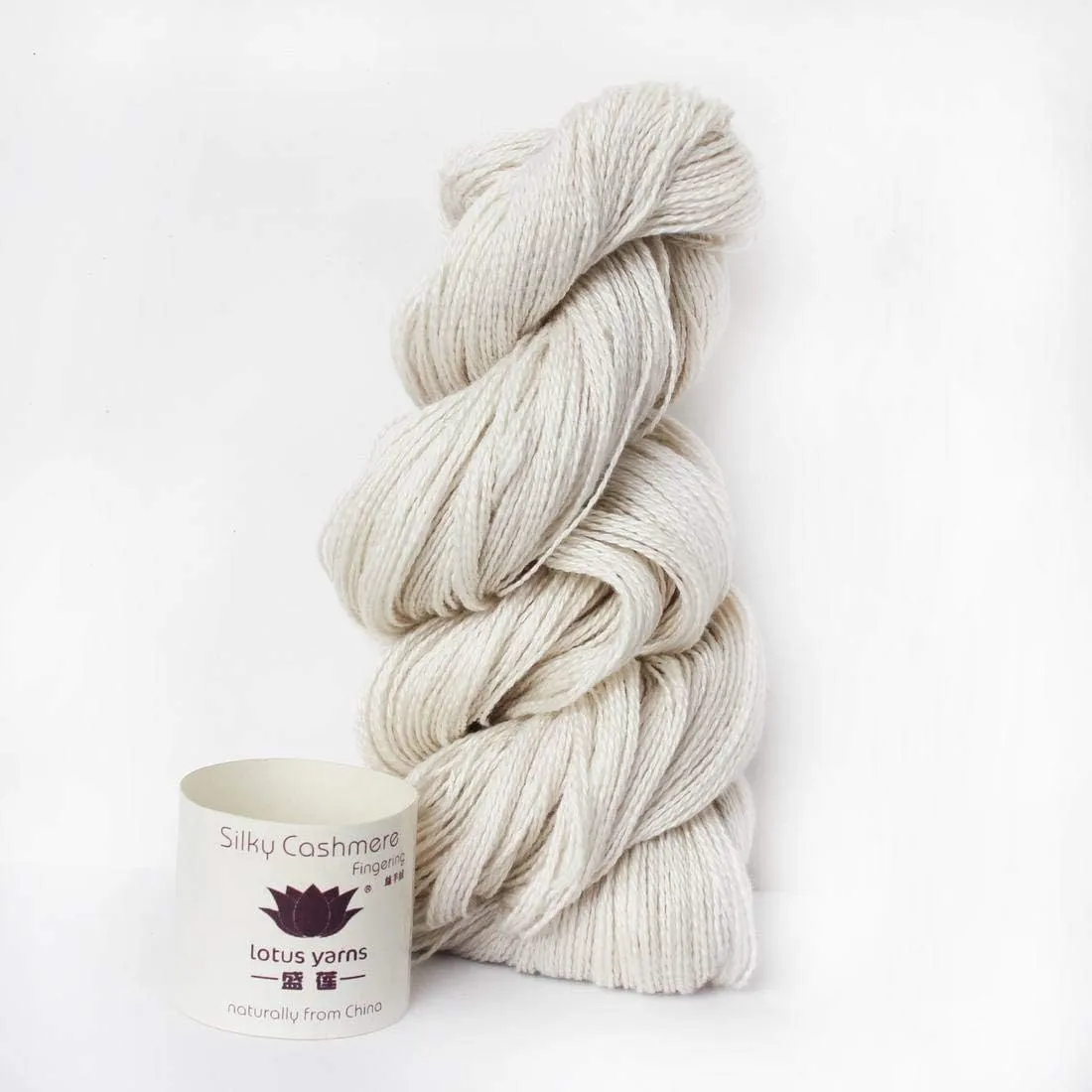 Lotus Yarns Silky Cashmere Fingering Weight Knitting Yarn Skein Shiny Soft and Breathable Crochet Yarn, Great for Shawl, Scarves, Top and Craft Projects (01-White)