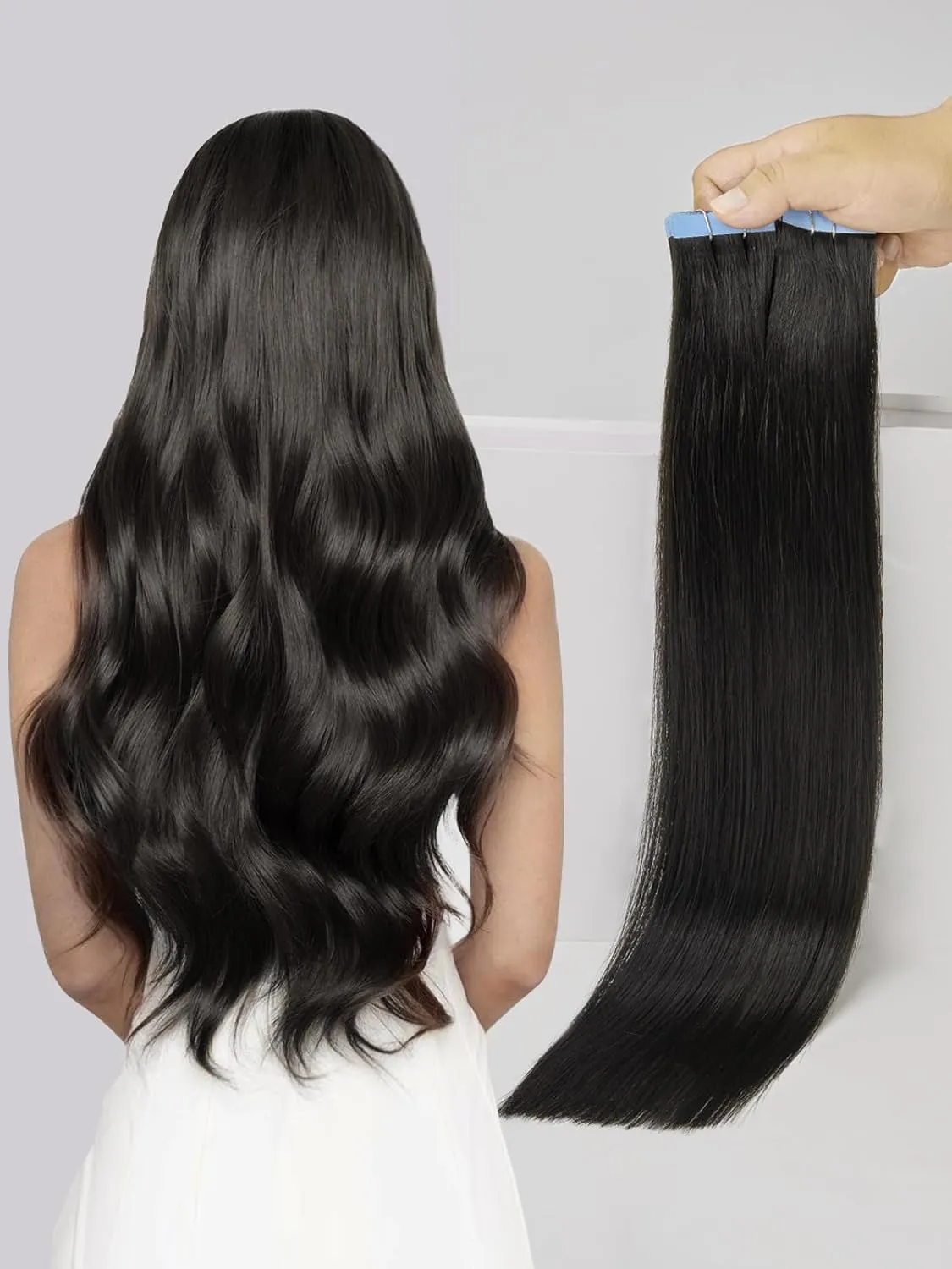LOVELINE Tape in Hair Extensions Human Hair, Natural Black, 14 Inch 20pcs 40g, Skin Weft Seamless Invisible, Soft and Thick Luxury Remy Human Hair Extensions