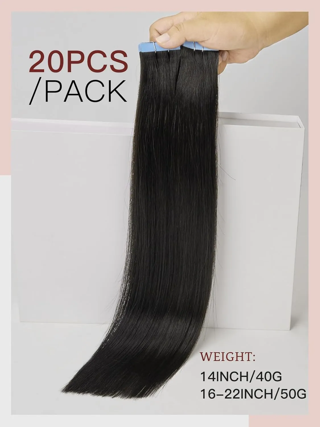 LOVELINE Tape in Hair Extensions Human Hair, Natural Black, 14 Inch 20pcs 40g, Skin Weft Seamless Invisible, Soft and Thick Luxury Remy Human Hair Extensions