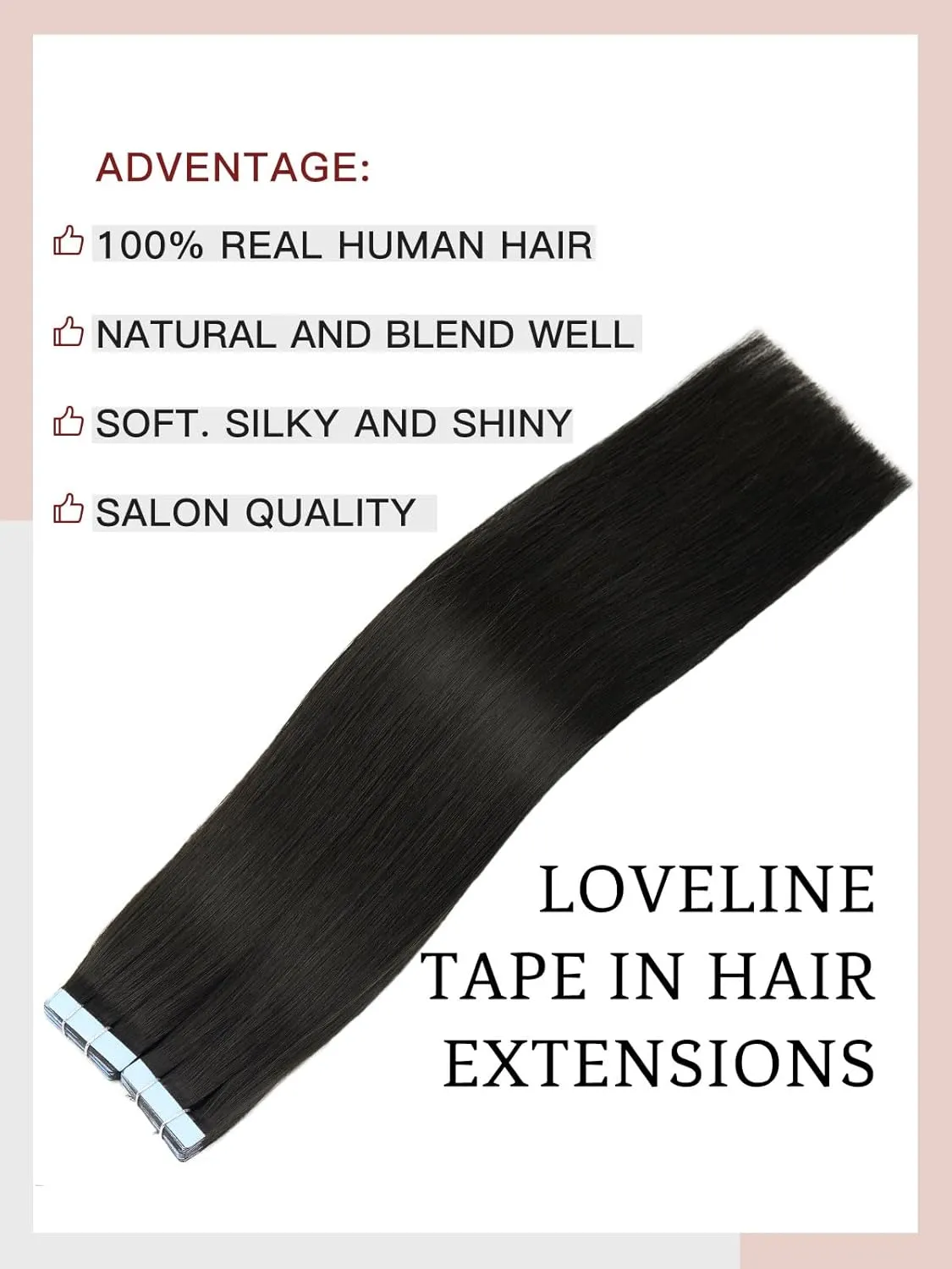 LOVELINE Tape in Hair Extensions Human Hair, Natural Black, 14 Inch 20pcs 40g, Skin Weft Seamless Invisible, Soft and Thick Luxury Remy Human Hair Extensions