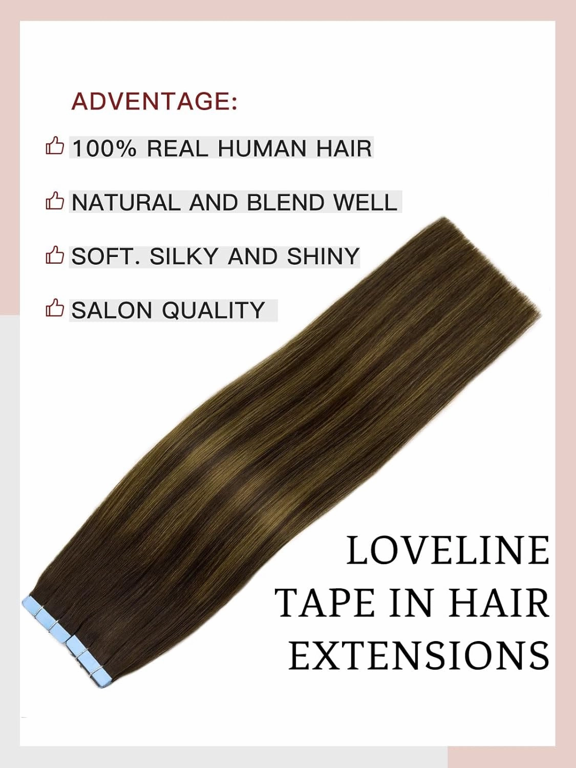 Loveline Tape in Hair Extensions Human Hair, Balayage Dark Brown to Chestnut Brown, 14 Inch 20pcs 40g, Skin Weft Seamless Invisible, Soft and Thick Luxury Remy Human Hair Extensions