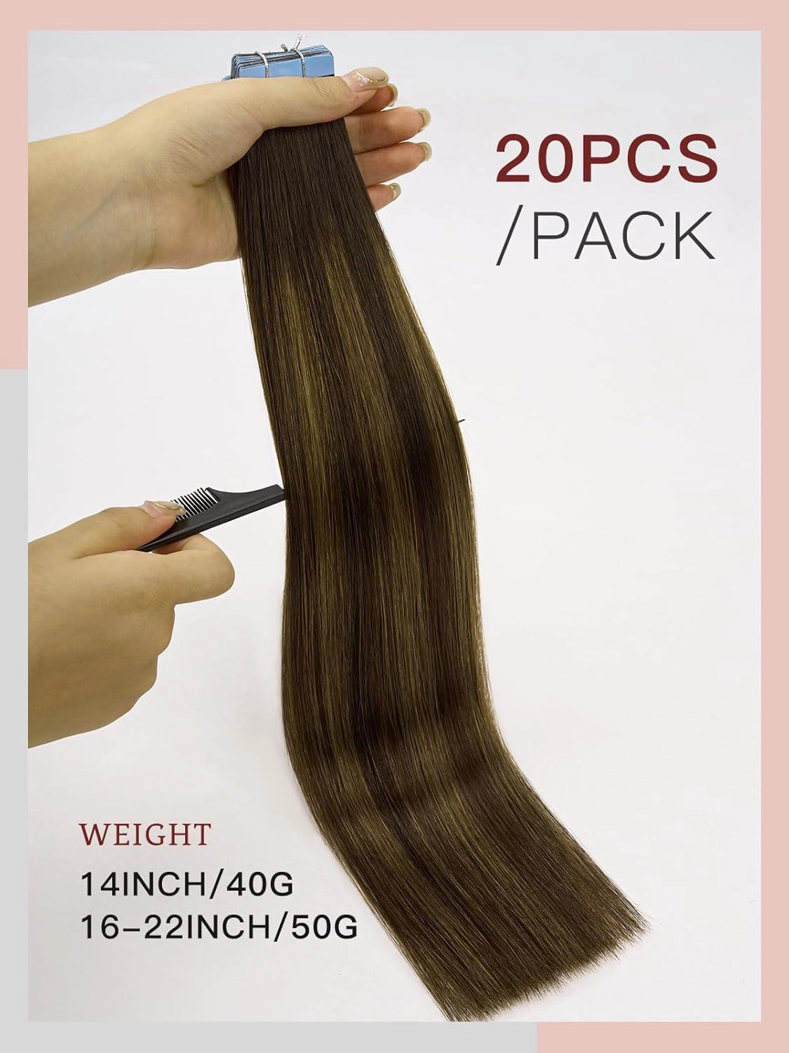 Loveline Tape in Hair Extensions Human Hair, Balayage Dark Brown to Chestnut Brown, 14 Inch 20pcs 40g, Skin Weft Seamless Invisible, Soft and Thick Luxury Remy Human Hair Extensions