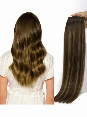 Loveline Tape in Hair Extensions Human Hair, Balayage Dark Brown to Chestnut Brown, 14 Inch 20pcs 40g, Skin Weft Seamless Invisible, Soft and Thick Luxury Remy Human Hair Extensions