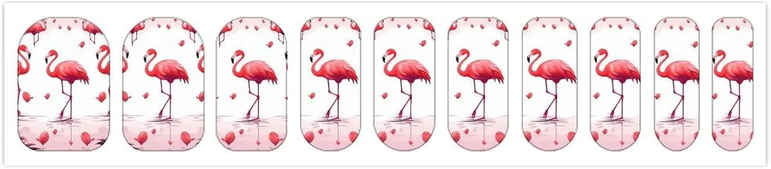 Lovely Pink Flamingos Nail Stickers Long Lasting, 5 Sheets Self Adhesive Nail Art Stickers with Cute Designs, DIY Nails Strips for Women Decoration