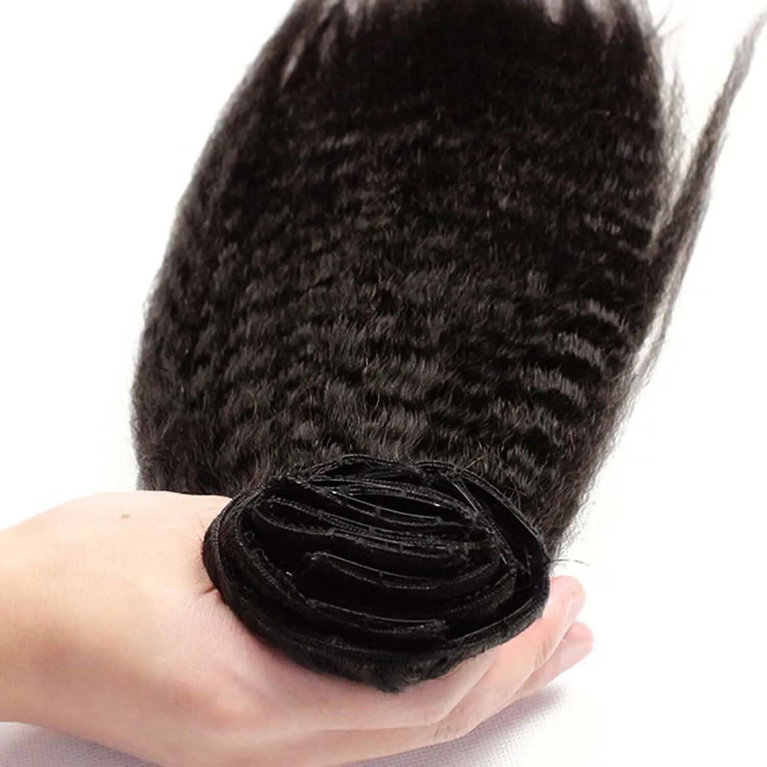 Loxxy Clip in Hair Extensions Human Hair Kinky Coarse For Afro Black Women Natural Black Double Weft Full Head Soft Real Hair 7 Pieces 120Gram #1B Kinky Straight