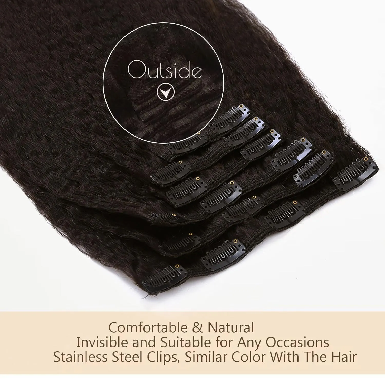 Loxxy Clip in Hair Extensions Human Hair Kinky Coarse For Afro Black Women Natural Black Double Weft Full Head Soft Real Hair 7 Pieces 120Gram #1B Kinky Straight