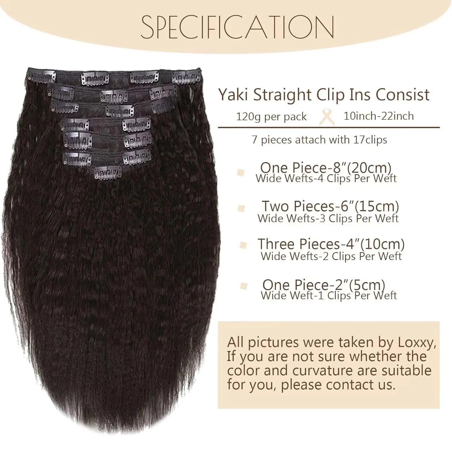 Loxxy Clip in Hair Extensions Human Hair Kinky Coarse For Afro Black Women Natural Black Double Weft Full Head Soft Real Hair 7 Pieces 120Gram #1B Kinky Straight