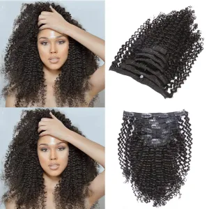 Loxxy Kinky Curly Clip in Hair Extensions #1B Black Women Real Human Hair,Double Weft 3B 3C Curly Hair Clip in Extensions 100% Remy Human Hair, Afro Kinky Hair Clip Ins Natural Black 12Inch 120gram