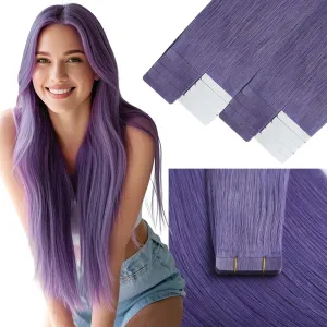 Loxxy Purple Human Hair Tape in Extensions 14 Inch Invisible Tape in Hair Extensions Real Human Hair Straight Natural Silky Straight Hair Extensions Tape ins 10pcs 25g Skin Weft