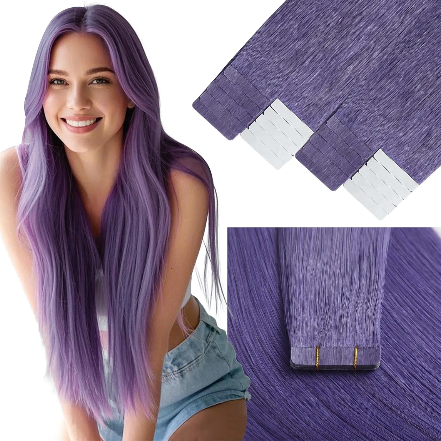 Loxxy Purple Human Hair Tape in Extensions 14 Inch Invisible Tape in Hair Extensions Real Human Hair Straight Natural Silky Straight Hair Extensions Tape ins 10pcs 25g Skin Weft