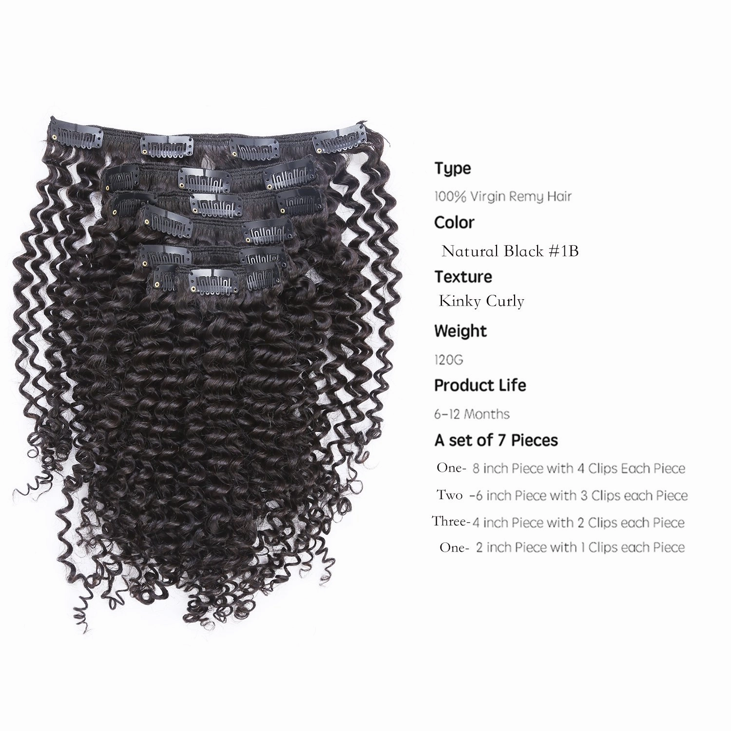 Loxxy Kinky Curly Clip in Human Hair Extensions 3B 3C Kinky Clip Ins Nutural Black Color 8A Afro Kinkys Curly Hair Extensions Clip For Black Women In Double Wefts Real Remy Hair,120G,10 Inch