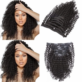 Loxxy Kinky Curly Clip in Human Hair Extensions 3B 3C Kinky Clip Ins Nutural Black Color 8A Afro Kinkys Curly Hair Extensions Clip For Black Women In Double Wefts Real Remy Hair,120G,10 Inch