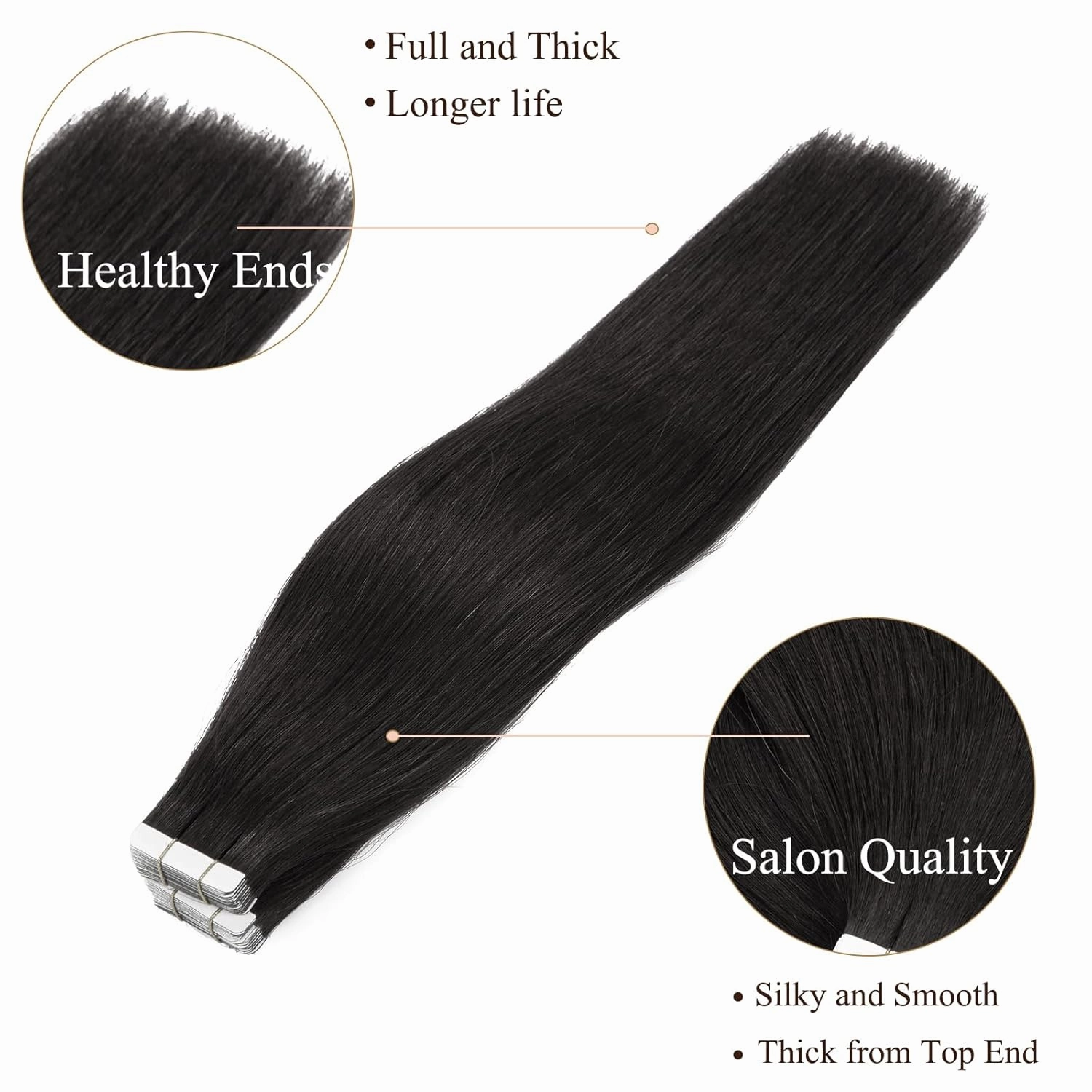 Loxxy Real Human Hair Tape in Extensions 12inch #1B Natural Black Tape in Hair Extensions Human Hair Black Women Glue in Extension Soft Hair Seamless PU Tape ins