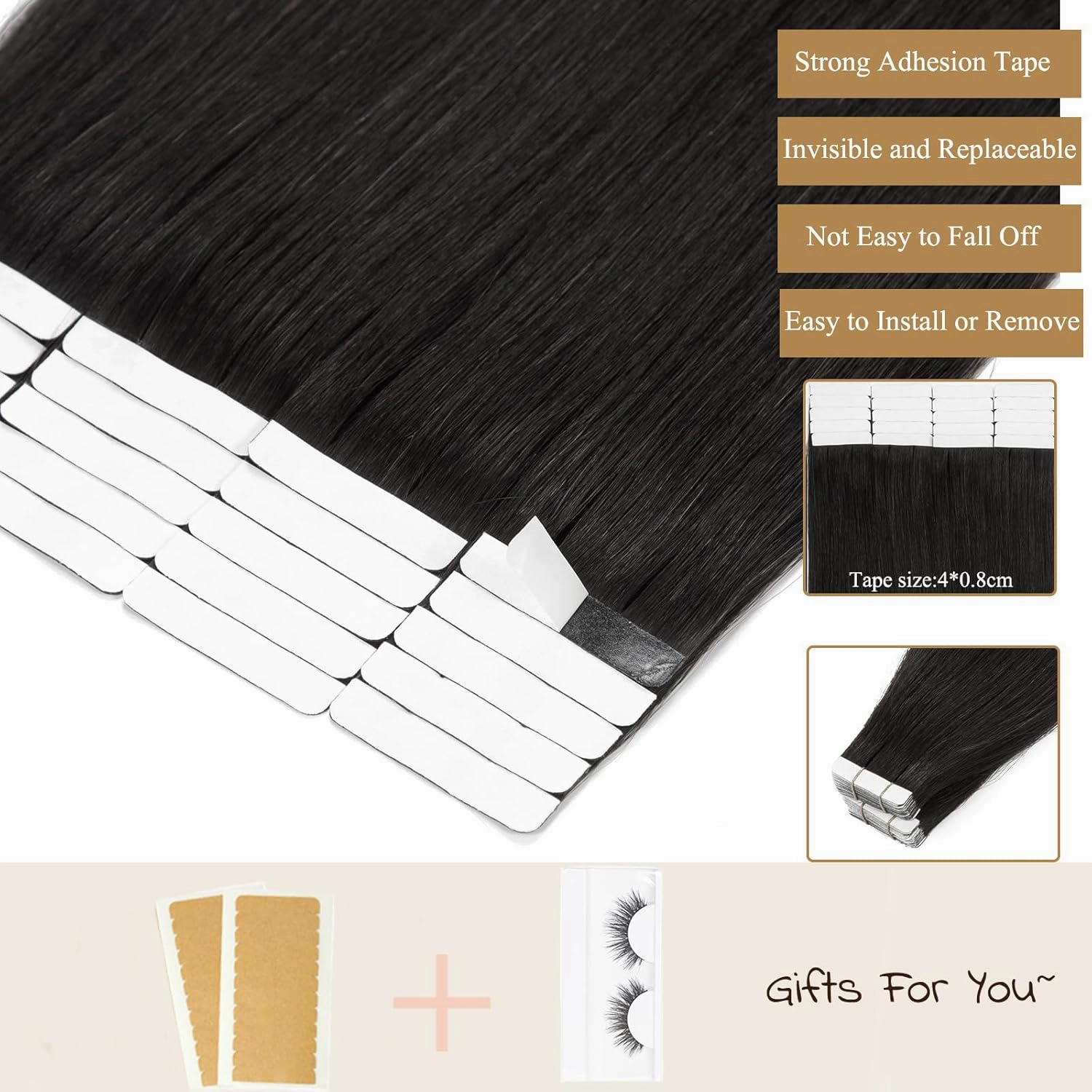 Loxxy Tape in Human Hair Extensions Brazilian Remy hair extension Skin Weft Double Side Tape in Hair Extensions for Women Seamless PU Natural Black #1B 20pcs 50gram 14inch