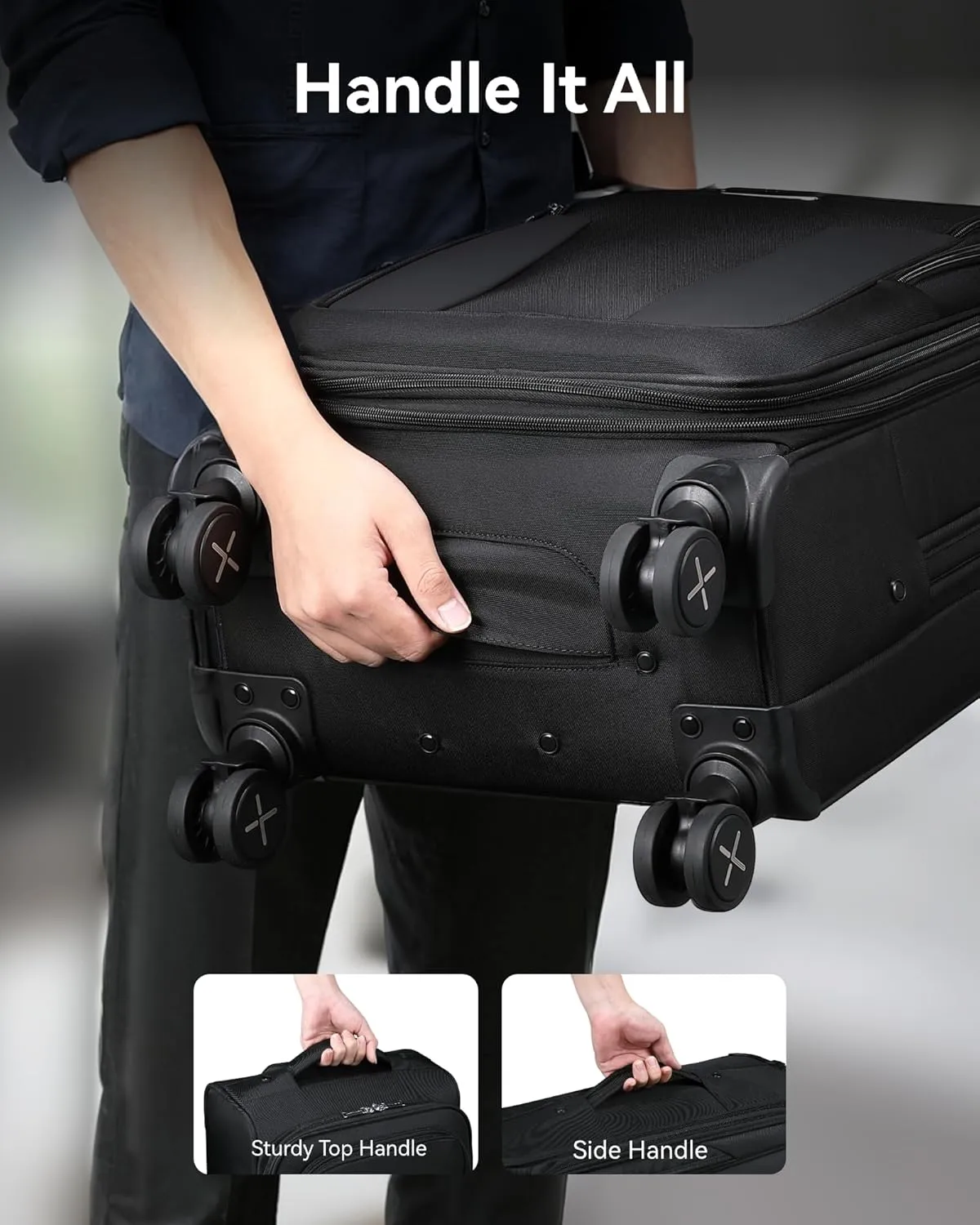 LUGGEX Carry On Luggage Suitcases with Spinner Wheels, 20 Inch Soft Sided Expandable Rolling Suitcase for Travel, Business (Black)
