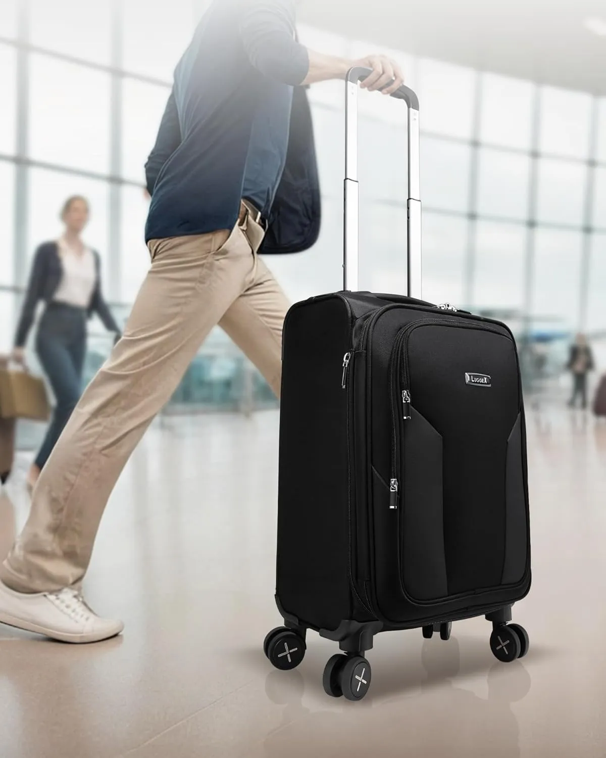 LUGGEX Carry On Luggage Suitcases with Spinner Wheels, 20 Inch Soft Sided Expandable Rolling Suitcase for Travel, Business (Black)