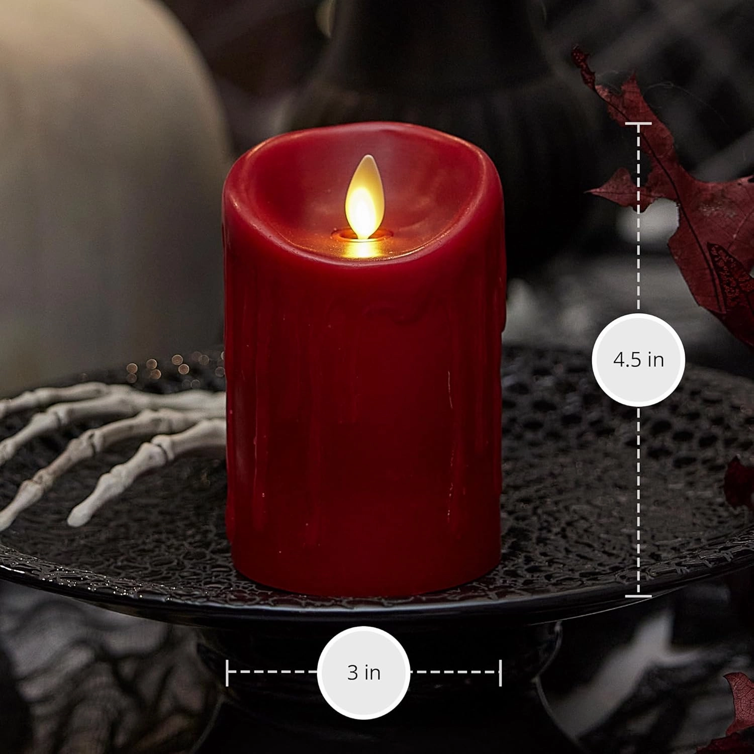Luminara Wax Drip Flameless LED Candle, Burgundy 3" x 4.5", Timer Function, Real Wax Pillar, Battery Operated Unscented Safe, Long-Lasting