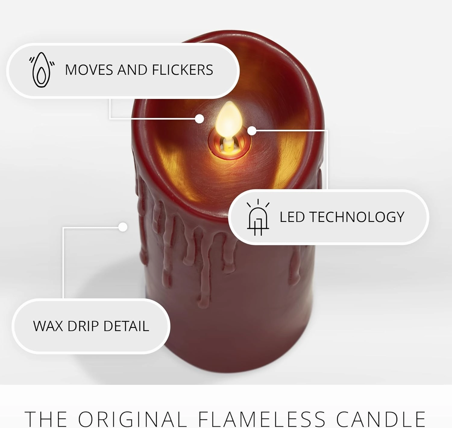 Luminara Wax Drip Flameless LED Candle, Burgundy 3" x 4.5", Timer Function, Real Wax Pillar, Battery Operated Unscented Safe, Long-Lasting