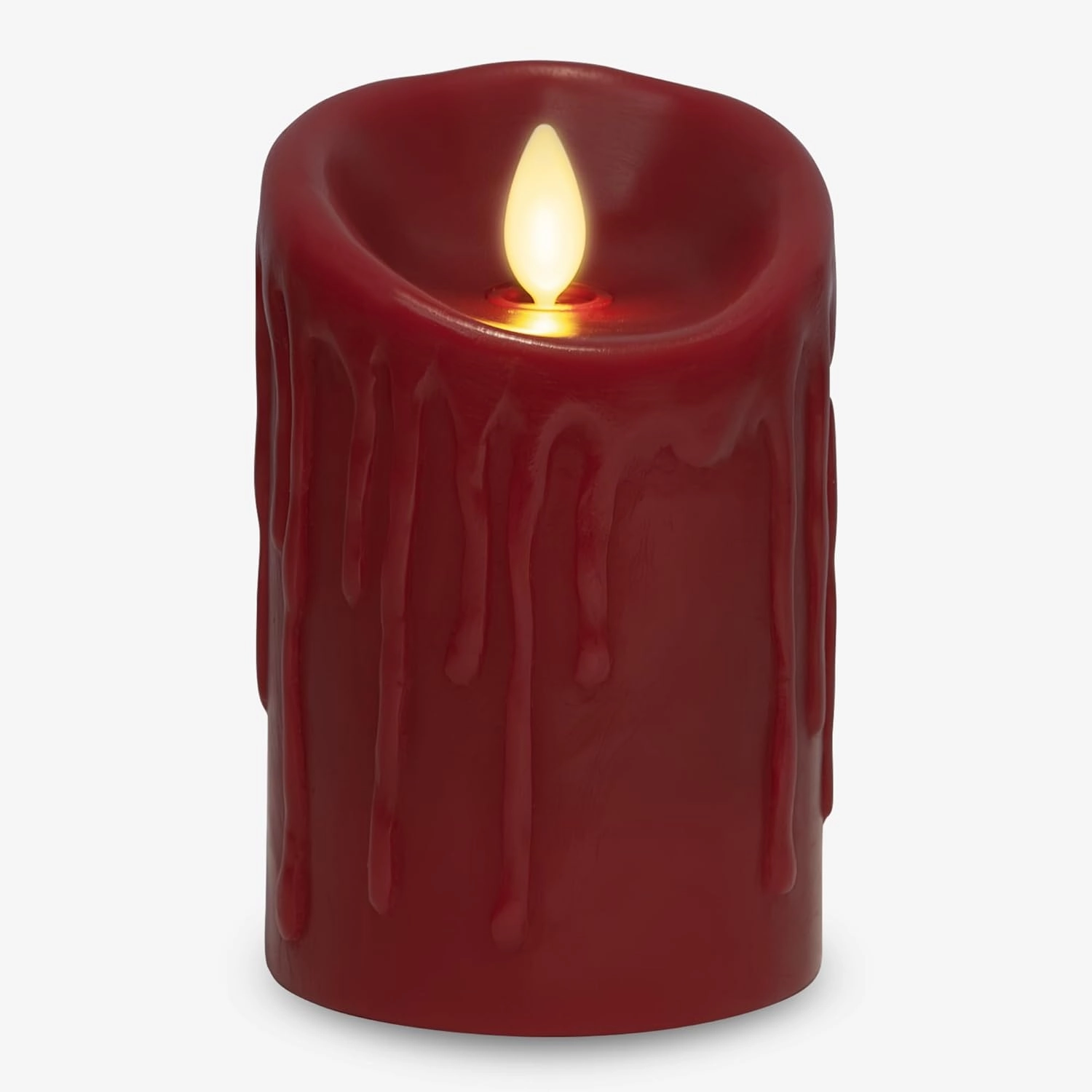 Luminara Wax Drip Flameless LED Candle, Burgundy 3" x 4.5", Timer Function, Real Wax Pillar, Battery Operated Unscented Safe, Long-Lasting