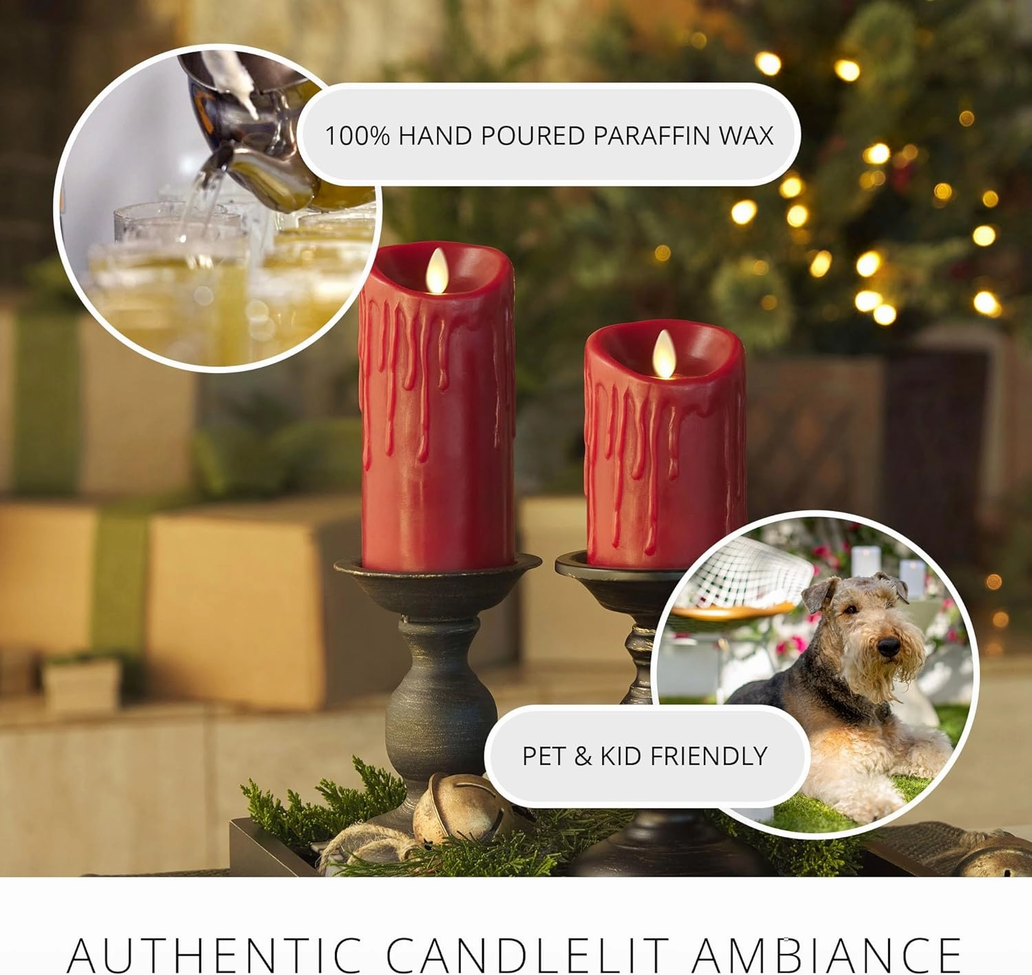 Luminara Wax Drip Flameless LED Candle, Burgundy 3" x 4.5", Timer Function, Real Wax Pillar, Battery Operated Unscented Safe, Long-Lasting