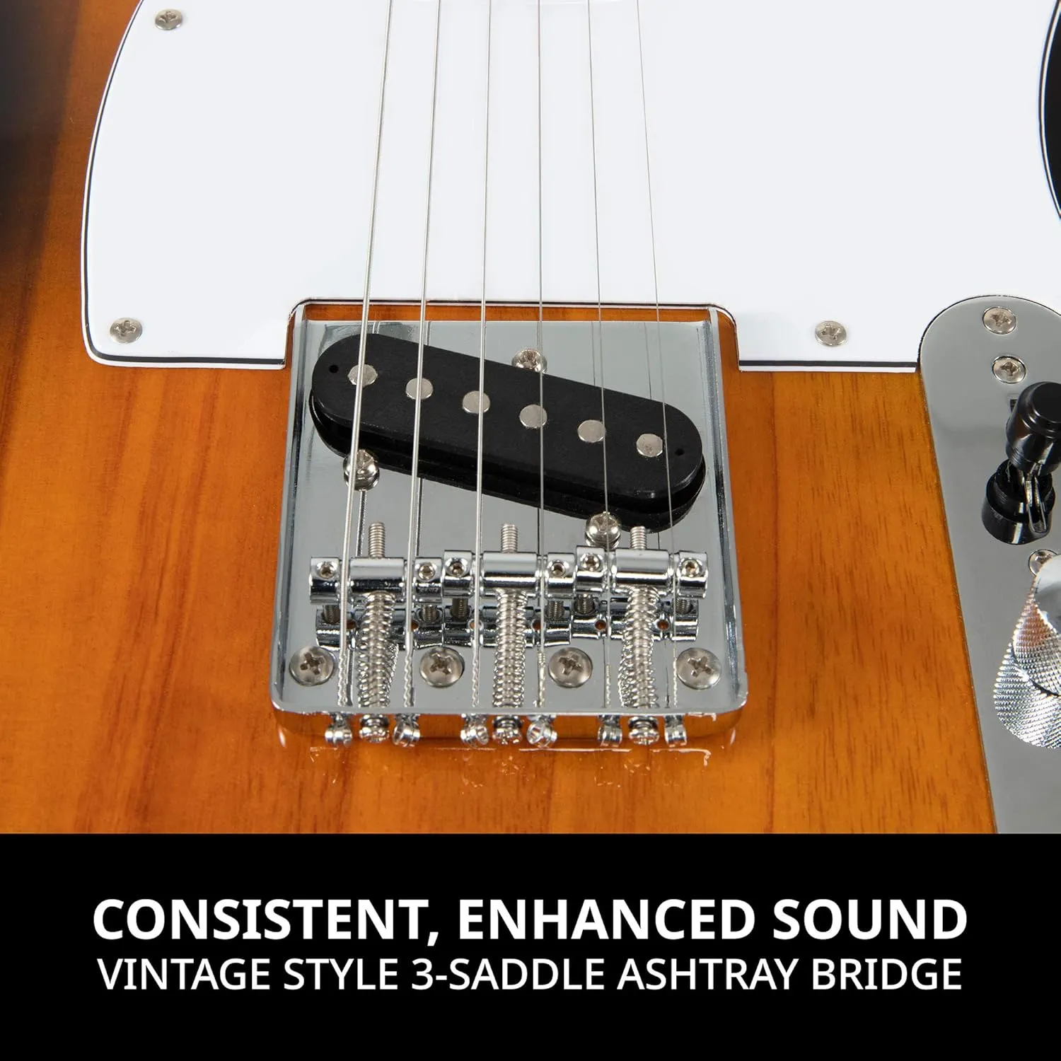 LyxPro 39” Electric Guitar TL Series, Full-Size Paulownia Wood Body, 3-Ply Pickguard, C-Shape Neck, Ashtray Bridge, Quality Gear Tuners, 3-Way Switch & Volume/Tone Controls, 2 Picks Included, Sunburst