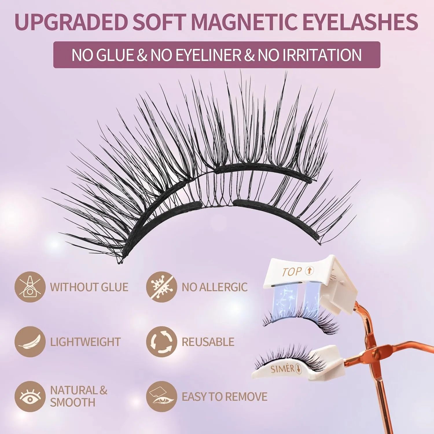 Magnetic Eyelashes without Eyeliner, Dual Magnets Eyelashes with Applicator, 4D Reusable Magnetic Lashes NO Eyeliner or Glue Needed, Soft Natural Look Easy to Wear