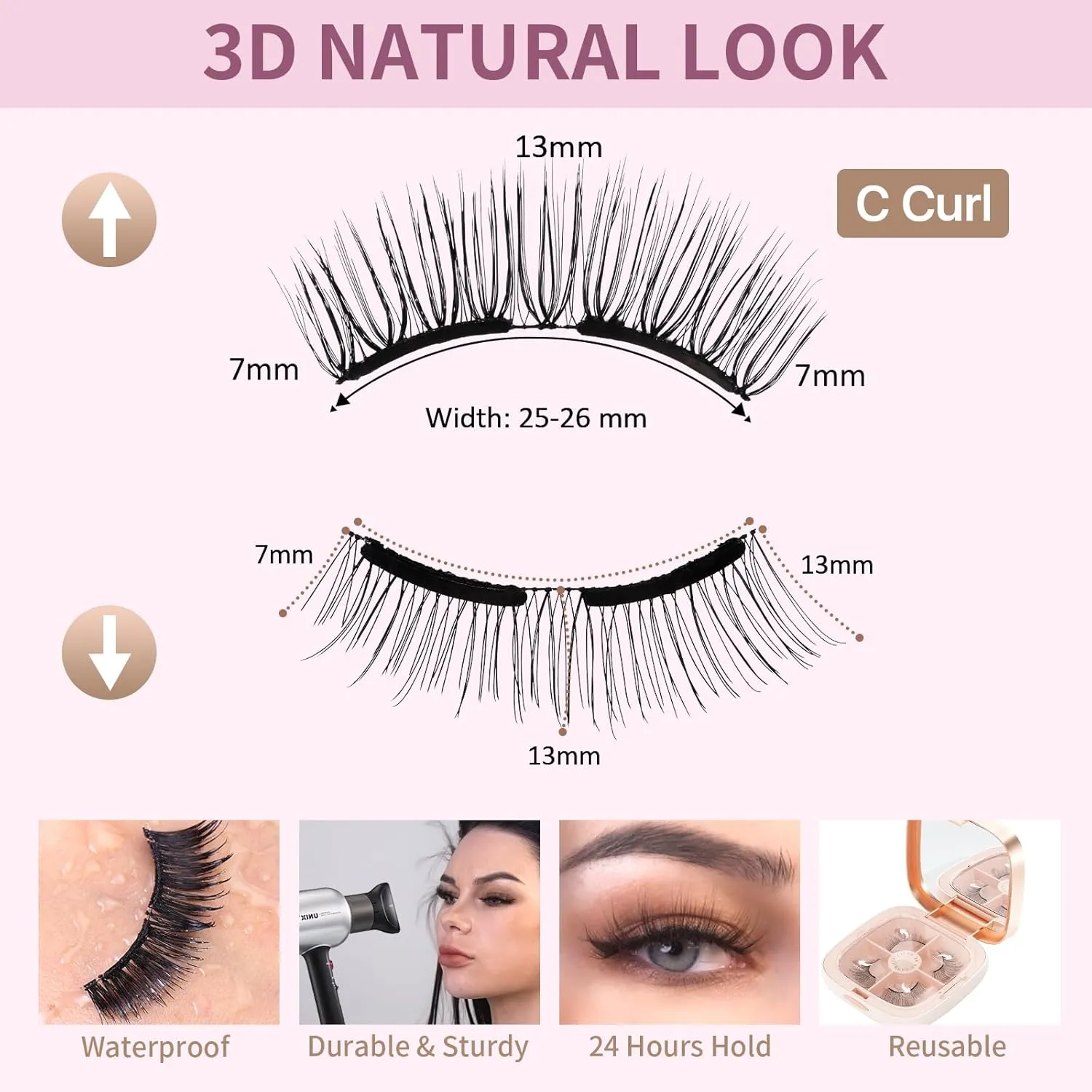 Magnetic Eyelashes without Eyeliner, Dual Magnets Eyelashes with Applicator, 4D Reusable Magnetic Lashes NO Eyeliner or Glue Needed, Soft Natural Look Easy to Wear