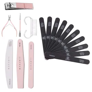 Makartt Nail File 100 180 Grit Emery Boards for Nails 10pcs Bundle with Nail File and Buffer, Pink Basic Nail Prep Kit with Cuticle Trimmer