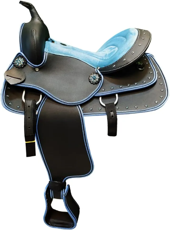 Manaal Enterprises Synthetic Western Barrel Racing Trail Equestrian Full Tack Set Comfort Horse Saddle Light Weight All Accessory Included Size 10-18 inches Seat Available