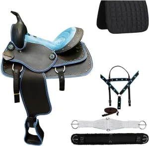 Manaal Enterprises Synthetic Western Barrel Racing Trail Equestrian Full Tack Set Comfort Horse Saddle Light Weight All Accessory Included Size 10-18 inches Seat Available