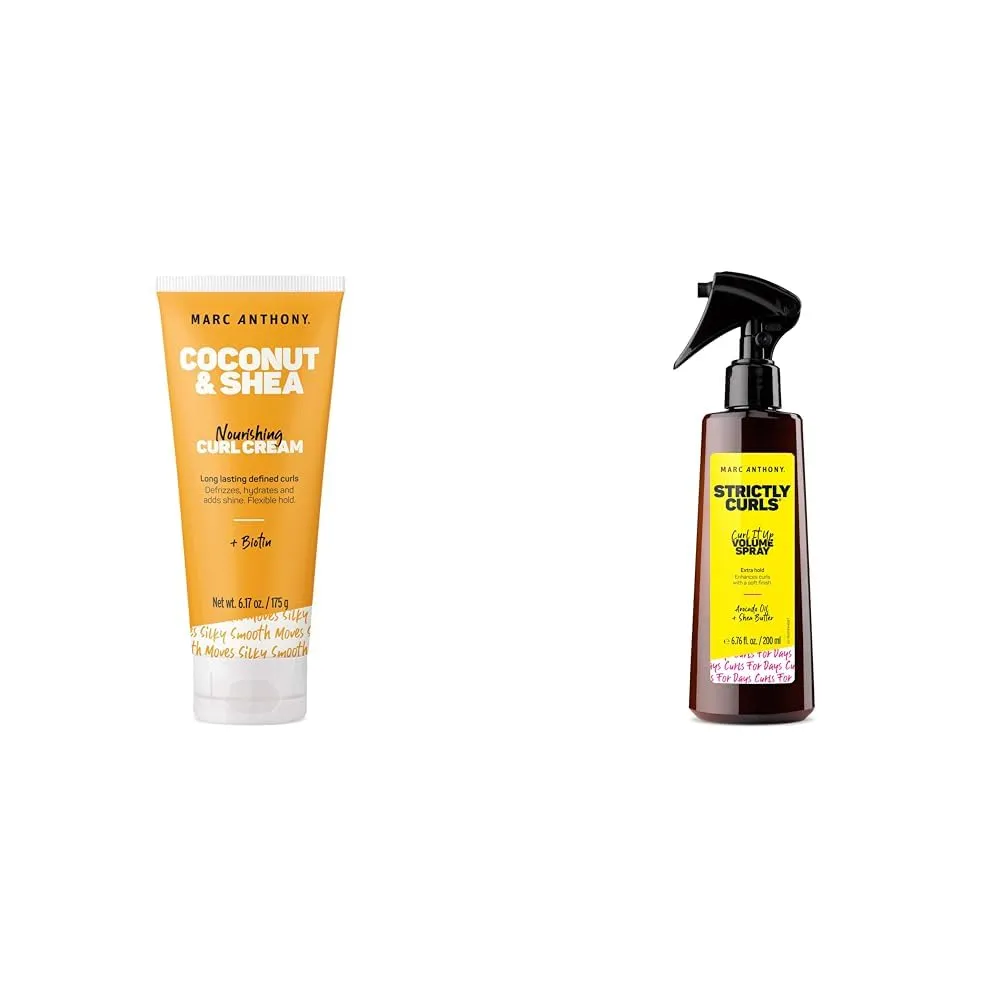 Marc Anthony Curl Cream & Volume Spray Bundle - Coconut Oil & Shea Butter Anti-Frizz Biotin Detangling Cream, Avocado Oil & Shea Butter Volume Boost Spray