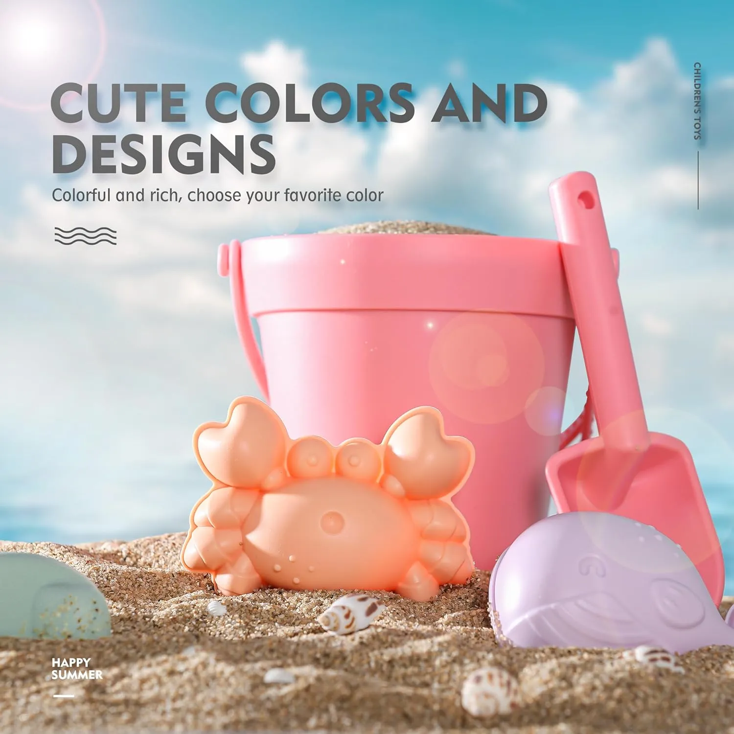 MarcZero 11Pcs Silicone Beach Toys,Modern Baby Beach Toys,Travel Friendly Beach Set,Eco Friendly Toy,Silicone Bucket, Shovel, 8 Sand Molds, Beach Bag,Silicone Sand Toys for Toddlers, Kids (Peach Pink)
