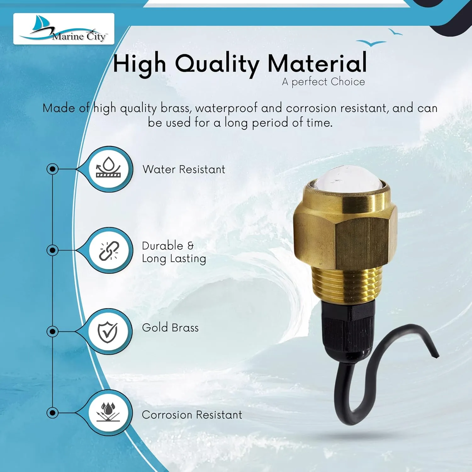 MARINE CITY Brass Drain LED Light Underwater Durable & Corrosion-Resistant, Easy Installation, for Marines, Boats, Yachts, Pool Lights