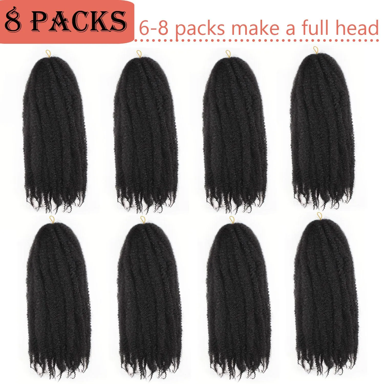 Marley Twist Braiding Hair 24 Inch Marley Twist Hair Long Cuban Twist Hair 8 Packs Afro Kinky Curly Twist Crochet Hair Synthetic Marley Hair Extensions (24 Inch 8packs, 1B)