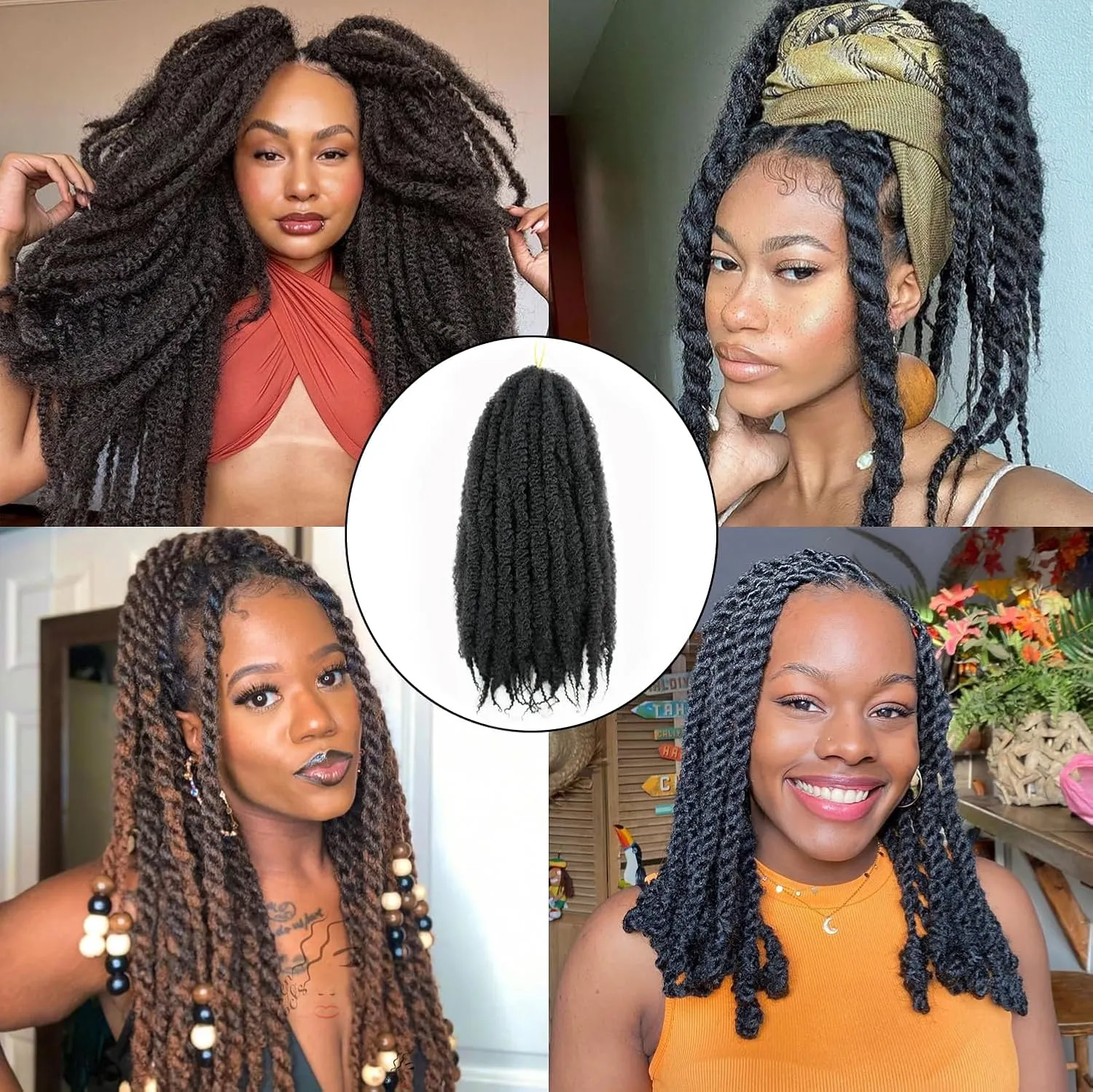 Marley Twist Braiding Hair 24 Inch Marley Twist Hair Long Cuban Twist Hair 8 Packs Afro Kinky Curly Twist Crochet Hair Synthetic Marley Hair Extensions (24 Inch 8packs, 1B)