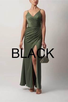 MASCARA MC191025 SATIN WRAP DRESS BLACK