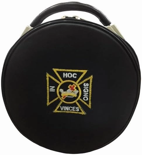 Masonic regalia Knights Templar Hat/Cap Case black leather, big, Blue
