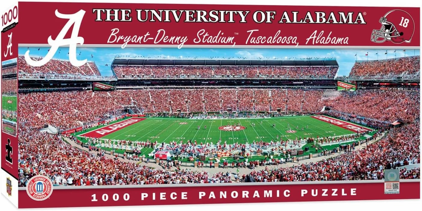 MasterPieces - 1000 Piece Jigsaw Puzzle, NCAA Alabama Crimson Tide, Panoramic Football Stadium View, Fun for Adults and Family, 13" x39