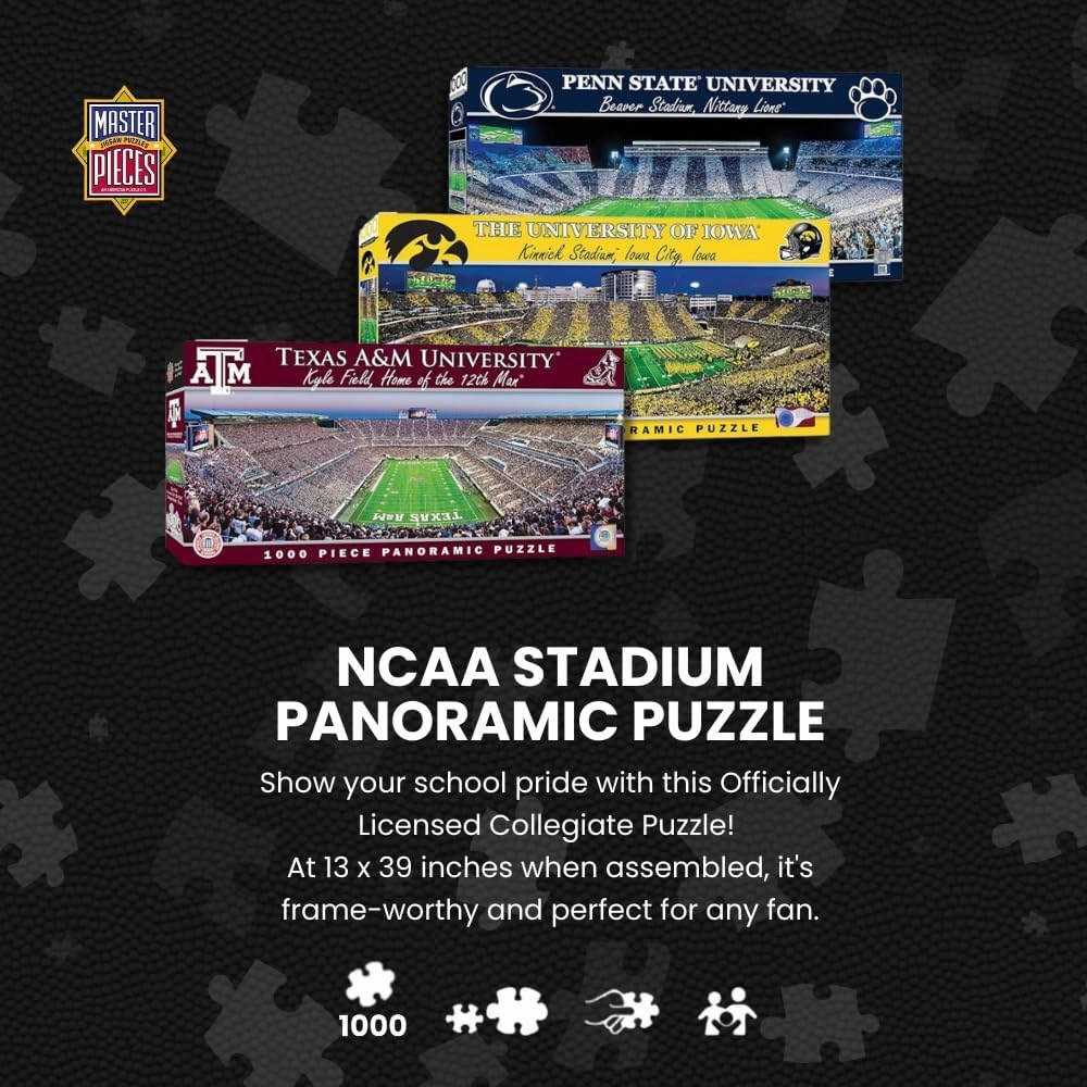 MasterPieces - 1000 Piece Jigsaw Puzzle, NCAA Alabama Crimson Tide, Panoramic Football Stadium View, Fun for Adults and Family, 13" x39