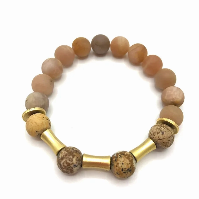 Matte Jasper and Matte Peach Moonstone Bracelet Set