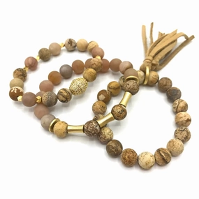 Matte Jasper and Matte Peach Moonstone Bracelet Set