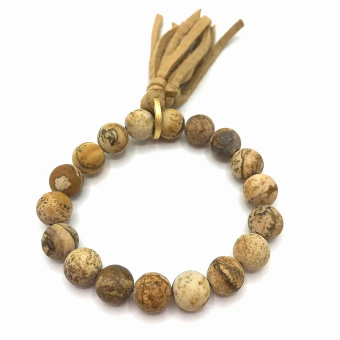 Matte Jasper and Matte Peach Moonstone Bracelet Set