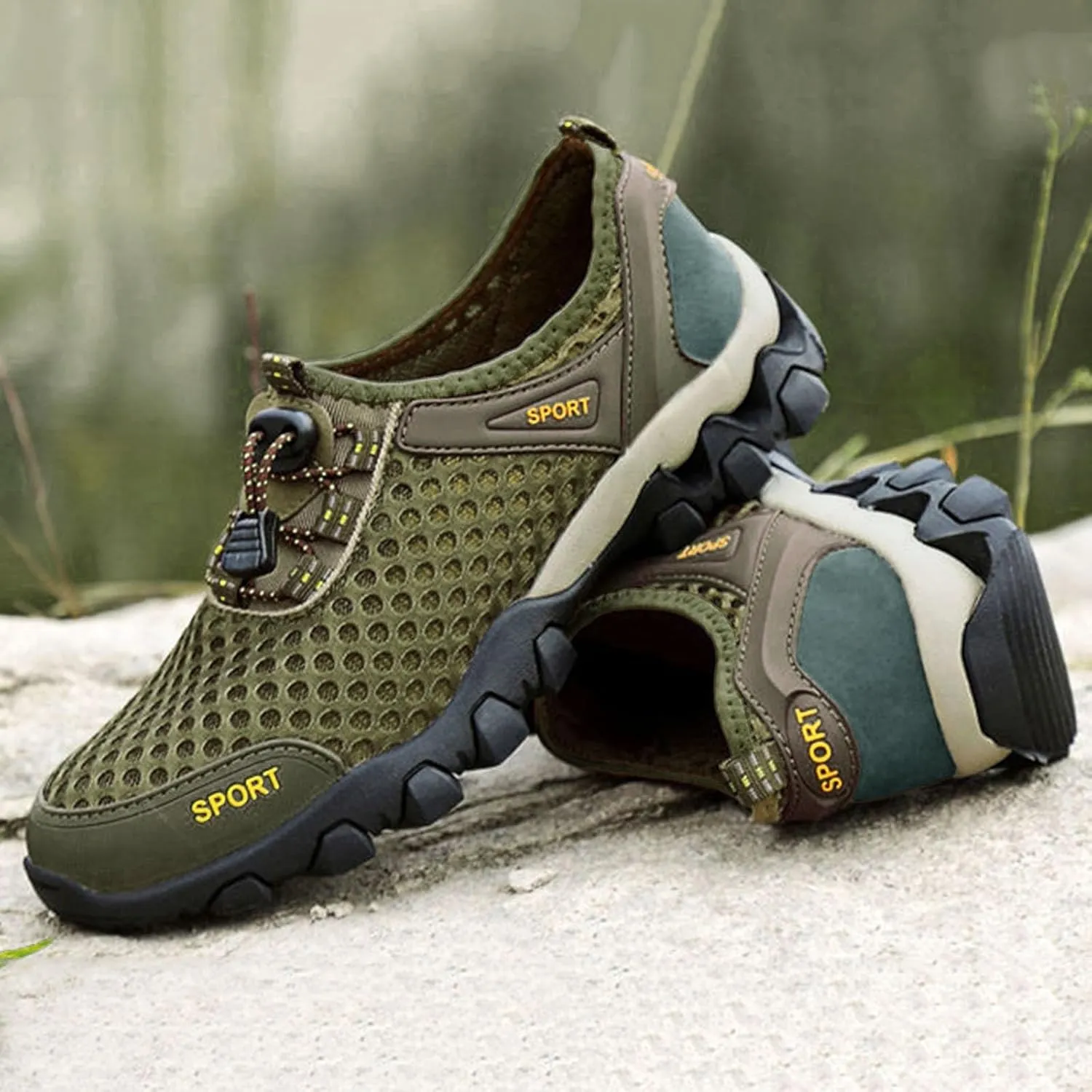 Men Summer Mesh Breathable Hiking Shoes Comfortable Walking Shoes Outdoor Travel Shoes Fashion Casual Sneaker Laces Mens