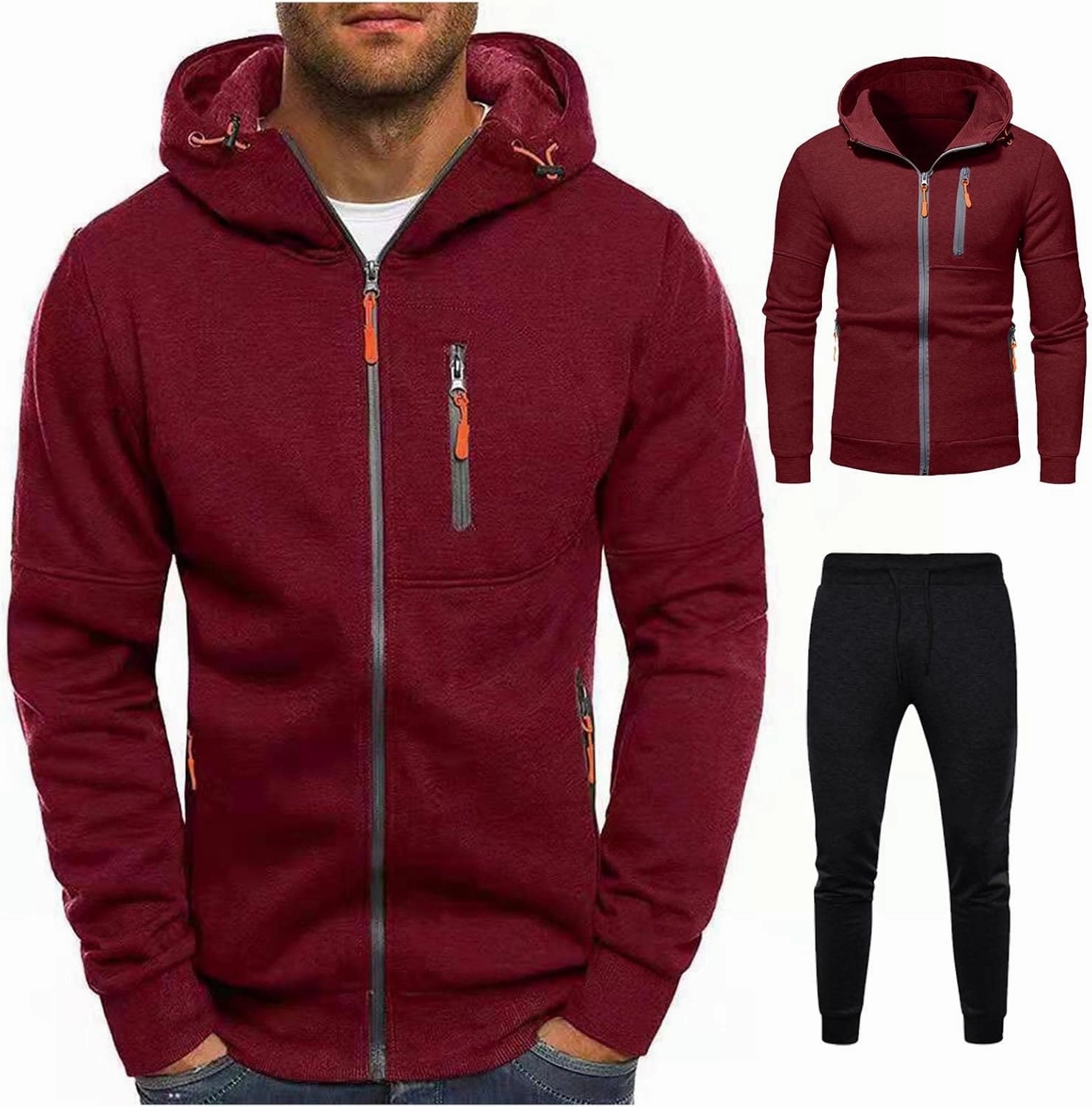 Men Hoodies Casual Hoodies Men's Spring And Autumn Long Sleeve Half Zip Long Sleeve Sweatshirt Sports Hooded Jacket